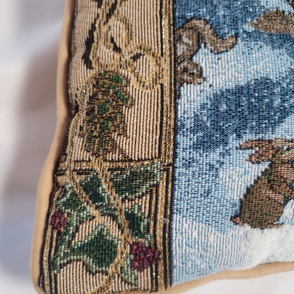 Riverdale Winter Scene Deer Tapestry Throw Pillow 16x12 - Picture 2 of 13